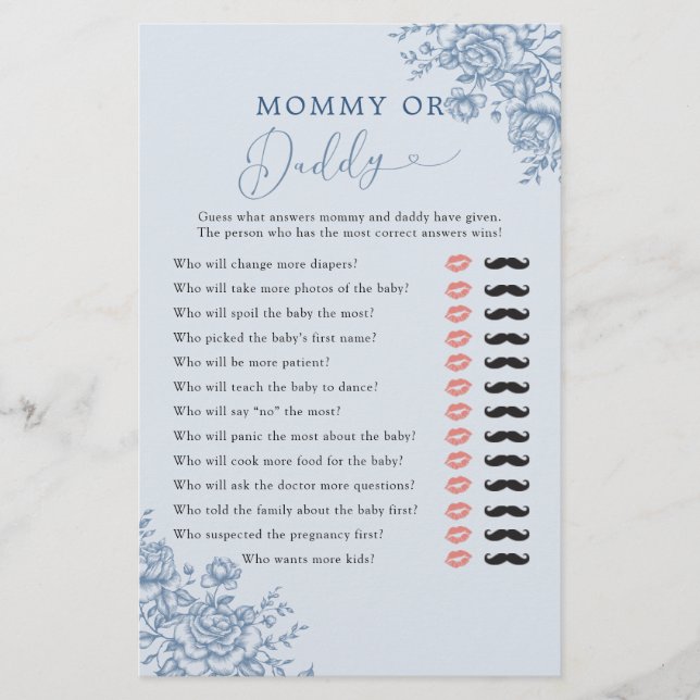 Dusty Blue Chinoiserie Baby Shower Mommy or Daddy (Front)