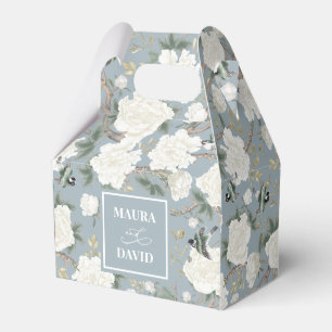 Dusty Blue Chinoiserie Birds Flowers Wedding Favor Box