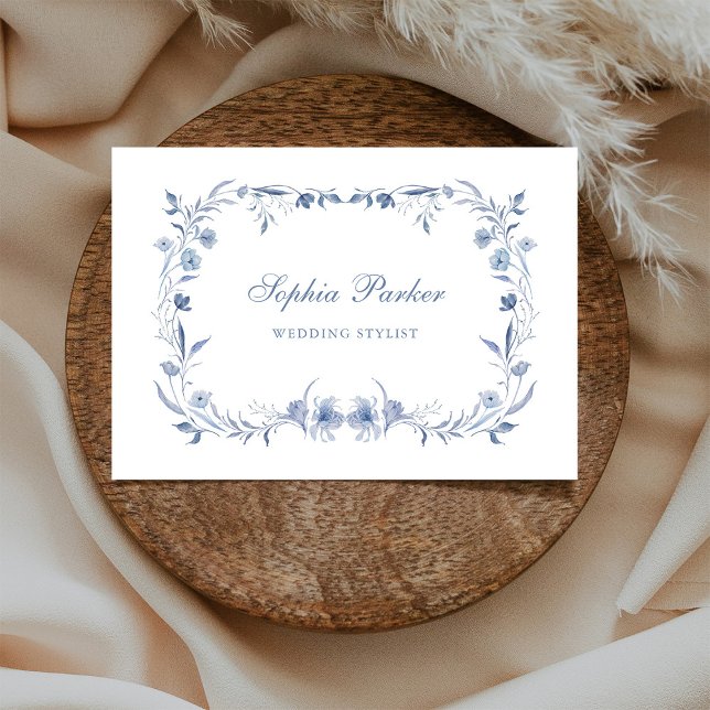 Dusty Blue Chinoiserie Floral  Business Card (Creator Uploaded)
