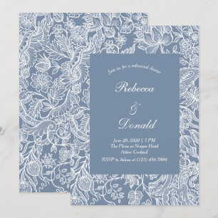 Dusty Blue Chinoiserie Floral Rehearsal Dinner  Invitation