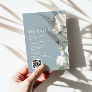 Dusty Blue Chinoiserie Flowers Wedding Details Enclosure Card