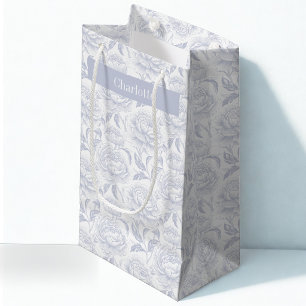 Dusty Blue Chinoiserie Peonies Small Gift Bag