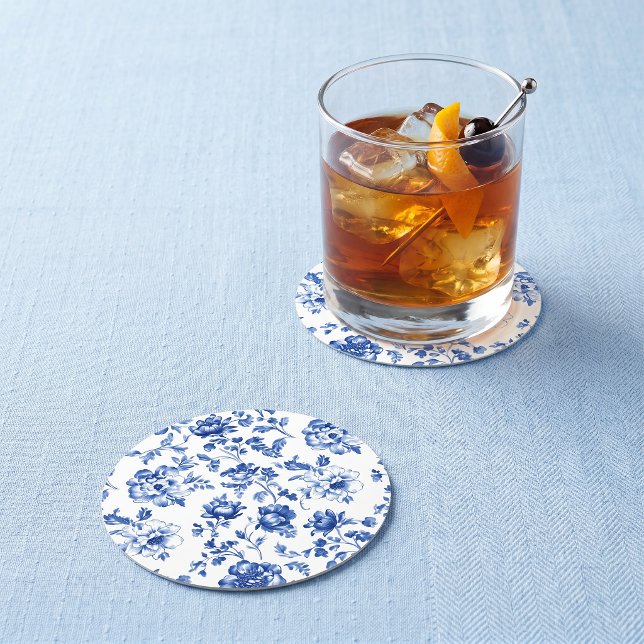 Dusty Blue Chinoiserie round Wedding Paper Coaster (Dusty Blue Chinoiserie round Wedding Paper Coaster)