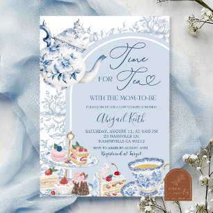 Dusty Blue Chinoiserie Tea Party Baby Shower invit Invitation