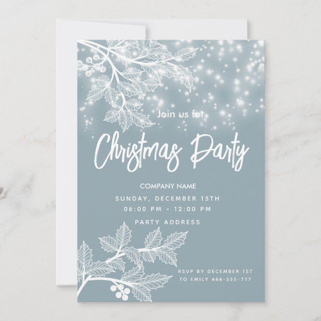 Dusty blue  Christmas braches corporate Christmas  Invitation (Front)