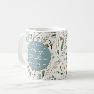 Dusty blue Christmas minimal elegant botanical Coffee Mug