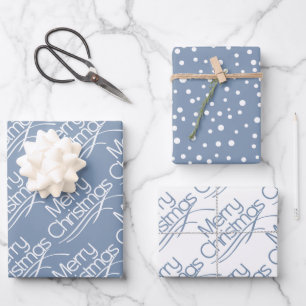 Dusty blue Christmas typography and dots holiday Wrapping Paper Sheet