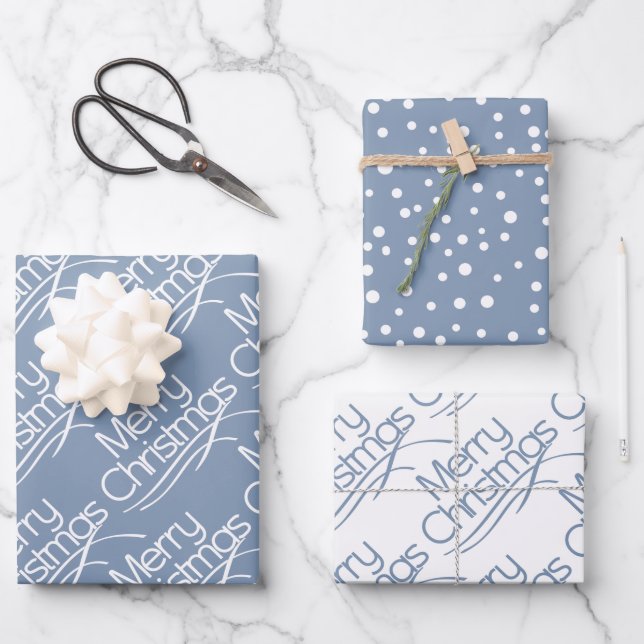 Dusty blue Christmas typography and dots holiday Wrapping Paper Sheet (Front)