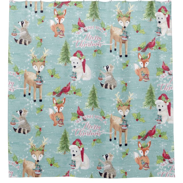 Dusty Blue Christmas Woodland Animals Deer Bear (Front)