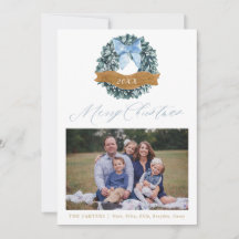 Dusty Blue Christmas Wreath Photo Card
