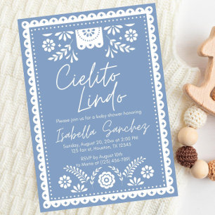 Dusty Blue Cielito lindo baby shower invitation 