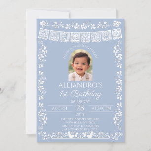Dusty Blue Cielito Lindo Boy's 1st Birthday Photo Invitation