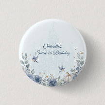 Dusty Blue Cinderella Sweet 16 Fairytale Button
