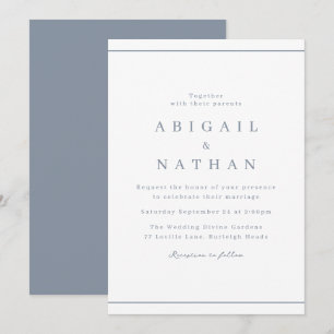 Dusty Blue Classic Elegant Minimal Wedding Invitation