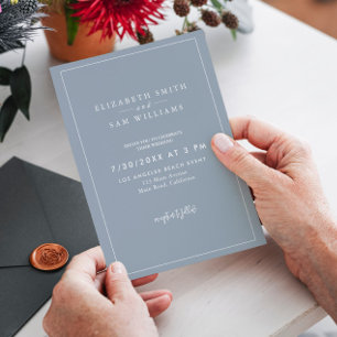 Dusty Blue Classic Elegant Modern Simple Wedding  Invitation