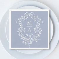 Dusty Blue Classic Floral Crest Monogram Wedding