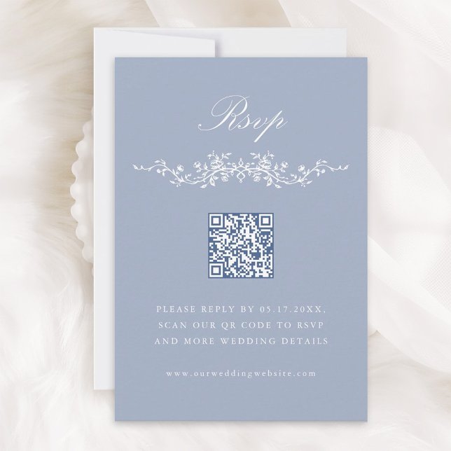 Dusty Blue Classic French Floral Wedding RSVP Invitation (Creator Uploaded)