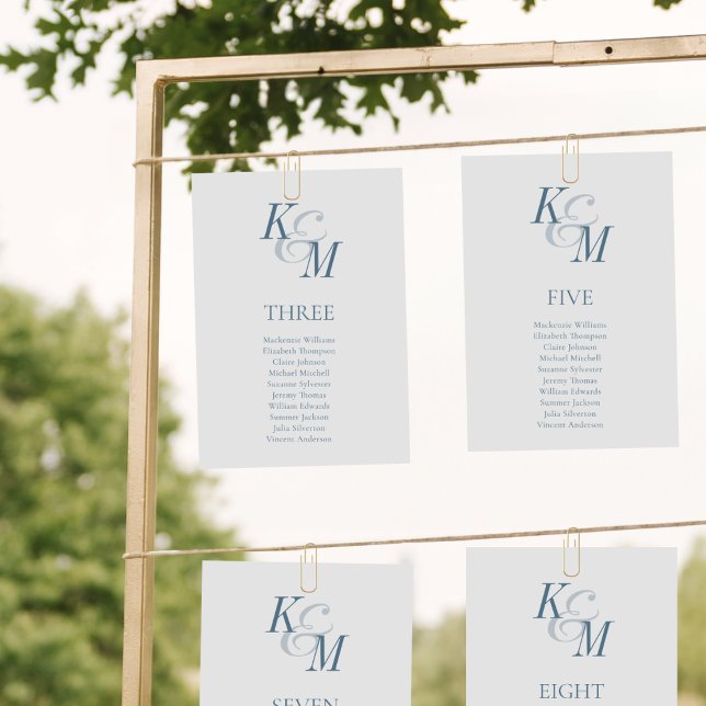 Dusty Blue Classic Monogram Seating Chart Card (Creator Uploaded)