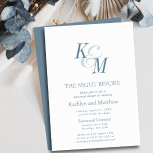 Dusty Blue Classic Monogram The Night Before Invitation