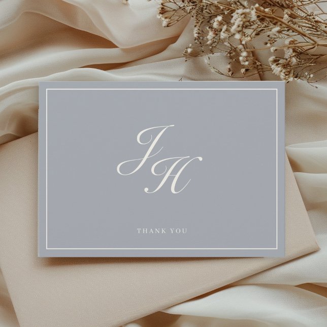 Dusty Blue Classic Monogram Wedding Flat Thank You Card (Creator Uploaded)