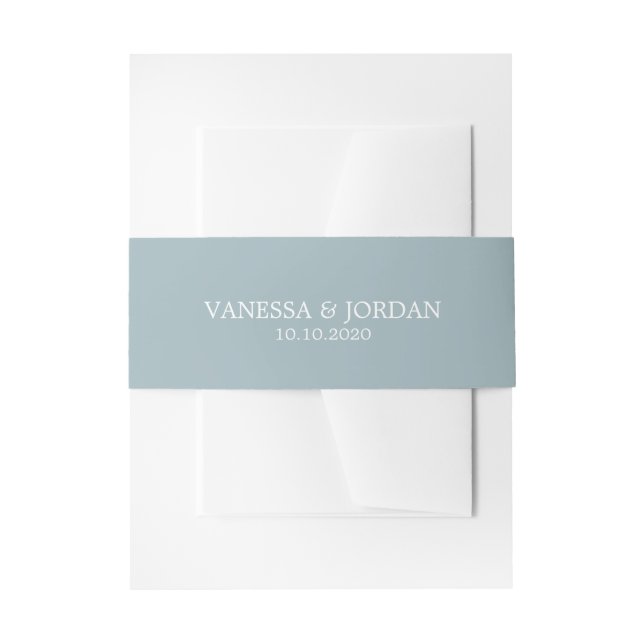Dusty blue Classic Personalized Wedding Invitation Belly Band (Front Example)