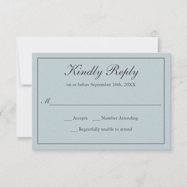 Dusty Blue Classic Simple Elegant Wedding RSVP Card (Front)