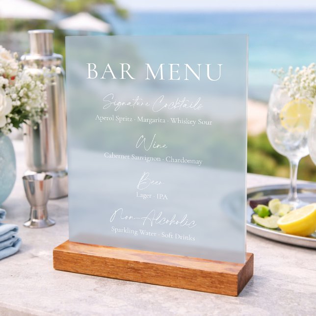 Dusty Blue Clear Acrylic Bar Menu Sign (Creator Uploaded)
