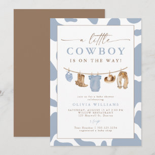 Dusty Blue Clothesline Little Cowboy Baby Shower Invitation