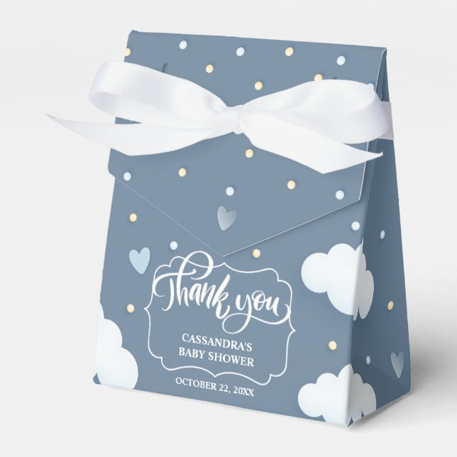 Dusty Blue Cloud Theme Baby Shower Favour Box (Front Side)
