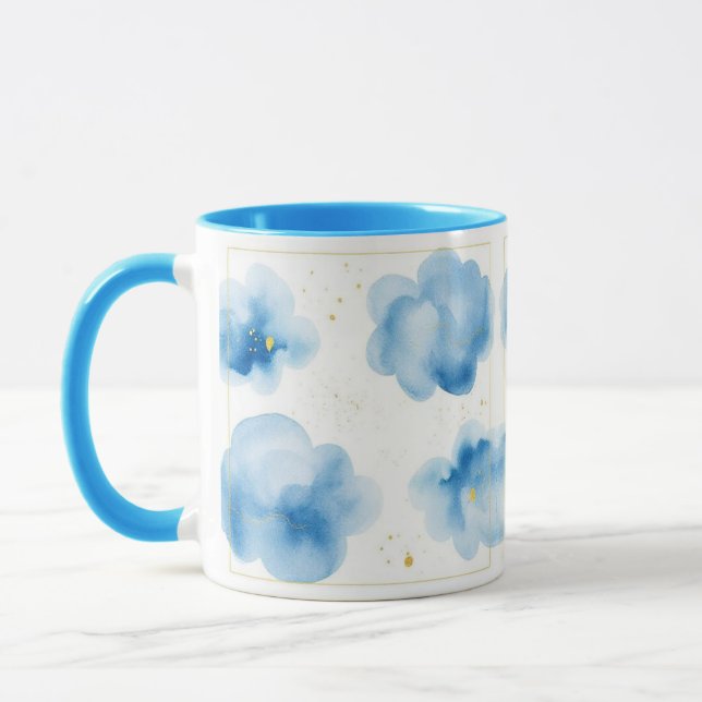 Dusty Blue Clouds Sprinkled Gold Frame Mug (Left)