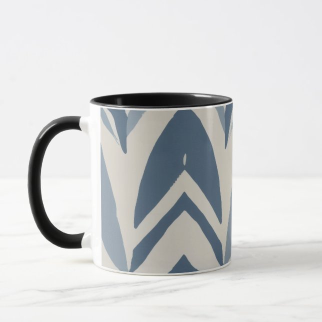 Dusty Blue Coastal Batik Parang Chevron Geometric Mug (Left)