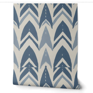 Dusty Blue Coastal Batik Parang Chevron Geometric Wallpaper