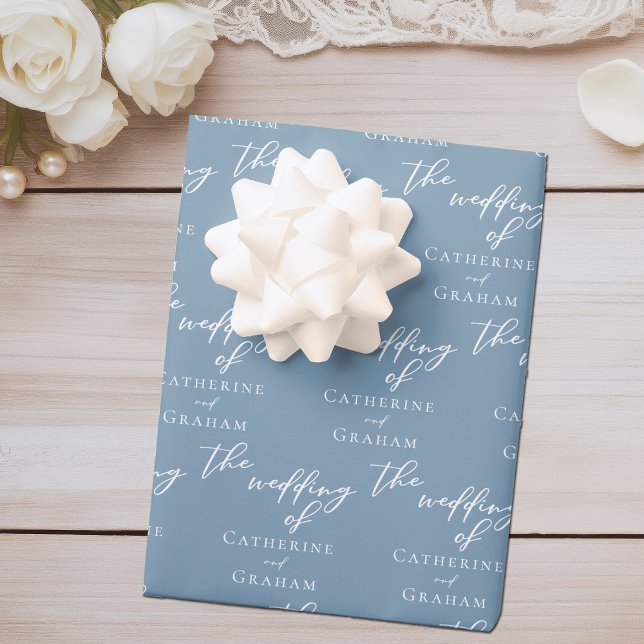 Dusty Blue Coastal Wedding Personalized Wrapping Paper Sheet (Creator Uploaded)