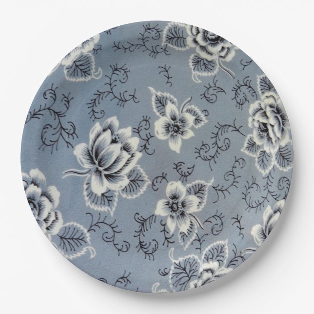 Dusty Blue Colonial Floral | Assiette (Devant)