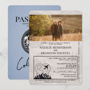 Dusty Blue Colorado Passport Wedding Invitation