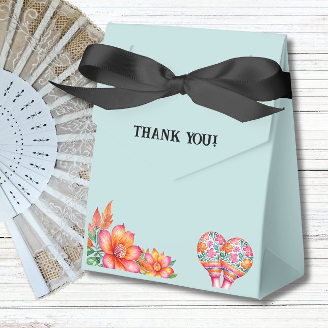 Dusty Blue Colourful Floral Fiesta Mexican Wedding Favor Box (Creator Uploaded)