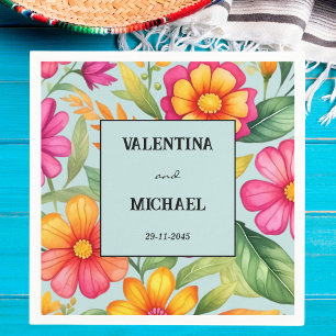 Dusty Blue Colourful Floral Mexican Fiesta Wedding Napkin