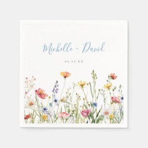 Dusty Blue Colourful Rustic Wildflower Wedding Napkin