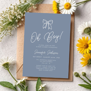 Dusty Blue Coquette Bow Boy Baby Shower Invitation