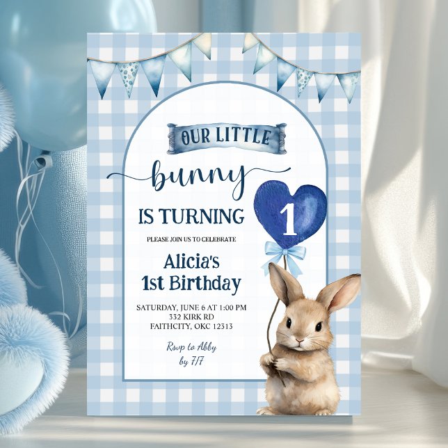 Dusty Blue Coquette Little Bunny Floral Birthday Invitation (Creator Uploaded)