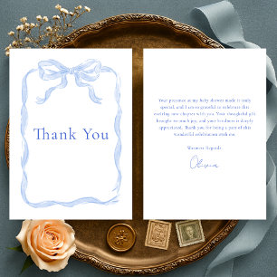 Dusty Blue Coquette Ribbon Baby Shower Thank You Card