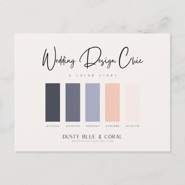 Dusty Blue Coral Colour Palette with Hex Codes Postcard (Front)