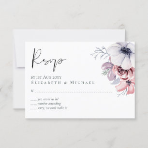 Dusty Blue Coral Floral Script Mariage RSVP Budget