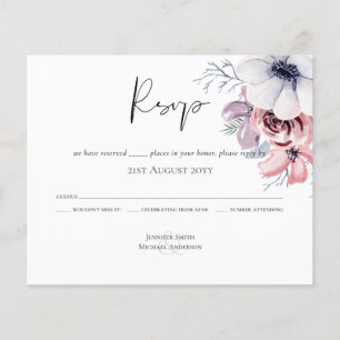 Dusty Blue Coral Floral Script Wedding RSVP Budget