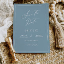Dusty Blue Cottage Save the Date Card Invitation