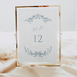 Dusty Blue Cottage Wedding Table Number Card Sign<br><div class="desc">Our wedding table number sign features modern lettering and vintage botanical laurels - perfect for helping your guests find their table at your wedding reception or event.</div>