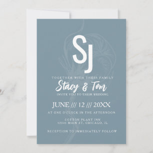 Dusty Blue Cotton Flower Botanical Wedding Invitation