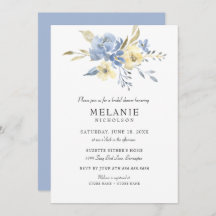 Dusty Blue Cream Floral Bridal Shower Invitation