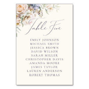 Dusty Blue Cream Floral Table Five Guest Names Number