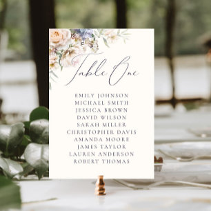 Dusty Blue Cream Floral Table One Guest Names Number